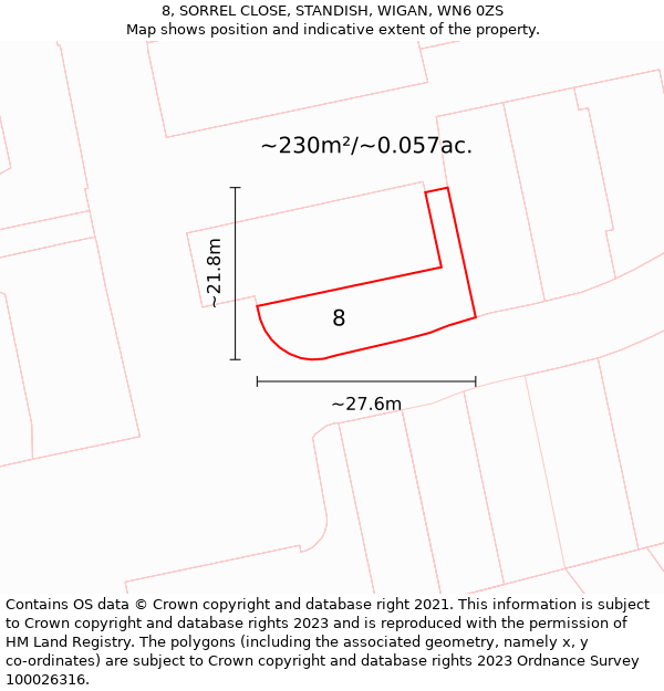 8, SORREL CLOSE, STANDISH, WIGAN, WN6 0ZS: Plot and title map