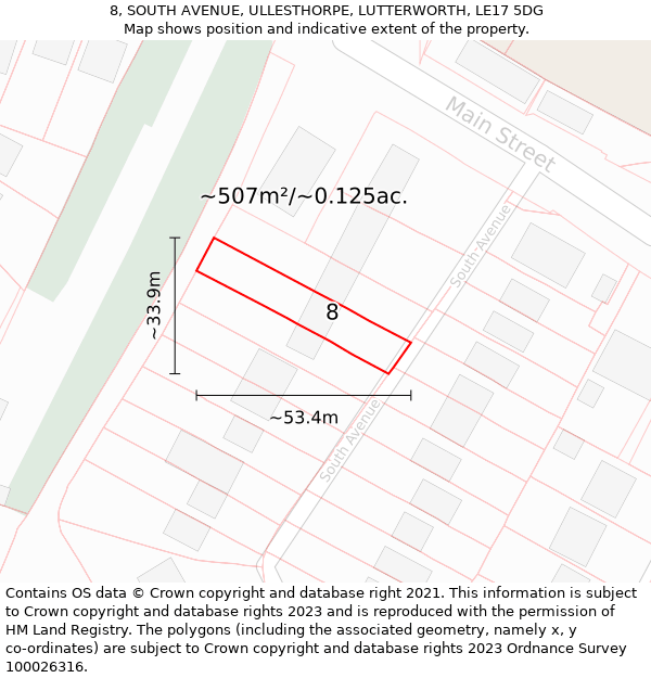 8, SOUTH AVENUE, ULLESTHORPE, LUTTERWORTH, LE17 5DG: Plot and title map