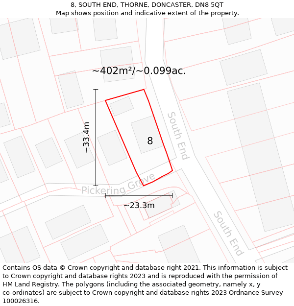 8, SOUTH END, THORNE, DONCASTER, DN8 5QT: Plot and title map