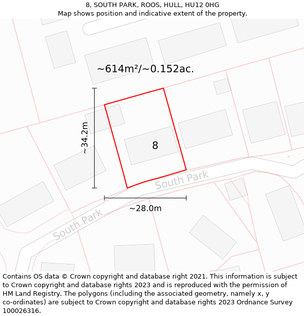 8, SOUTH PARK, ROOS, HULL, HU12 0HG: Plot and title map