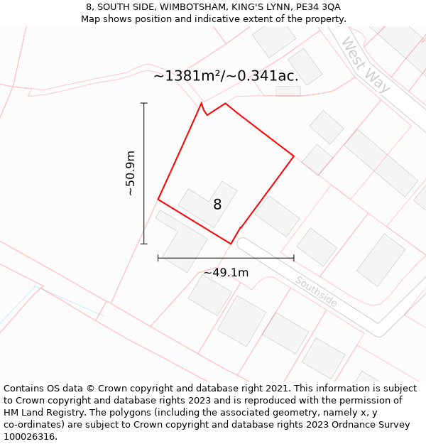 8, SOUTH SIDE, WIMBOTSHAM, KING'S LYNN, PE34 3QA: Plot and title map