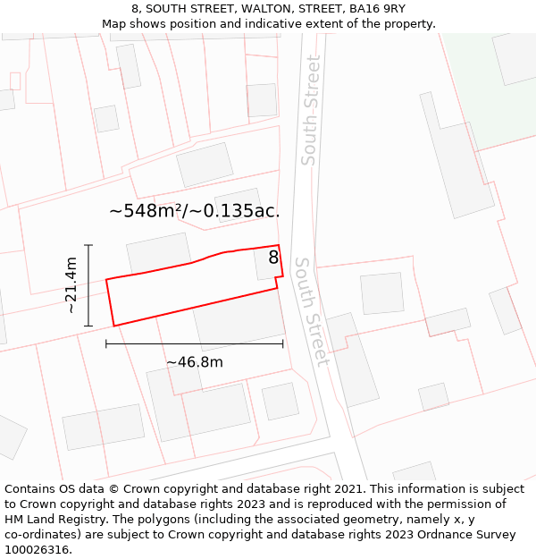 8, SOUTH STREET, WALTON, STREET, BA16 9RY: Plot and title map