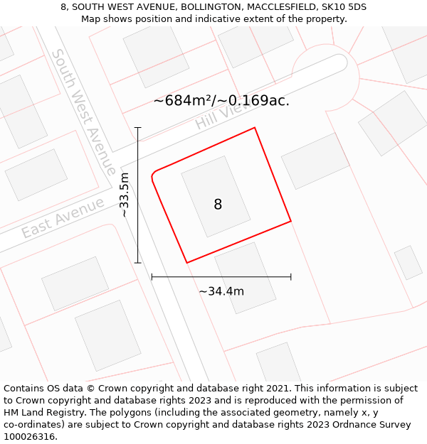 8, SOUTH WEST AVENUE, BOLLINGTON, MACCLESFIELD, SK10 5DS: Plot and title map