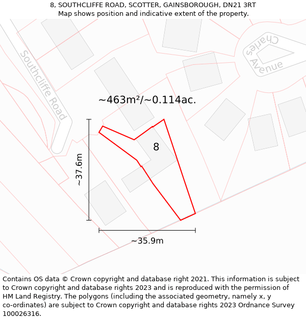 8, SOUTHCLIFFE ROAD, SCOTTER, GAINSBOROUGH, DN21 3RT: Plot and title map