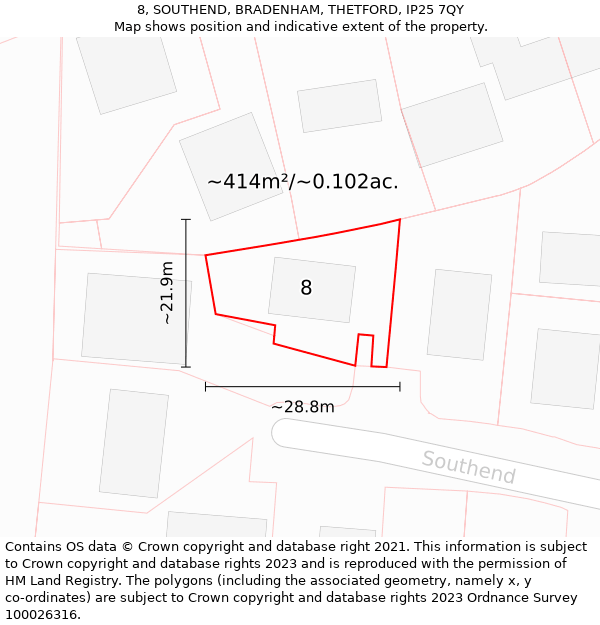 8, SOUTHEND, BRADENHAM, THETFORD, IP25 7QY: Plot and title map