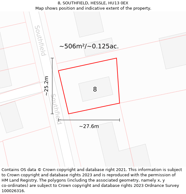 8, SOUTHFIELD, HESSLE, HU13 0EX: Plot and title map