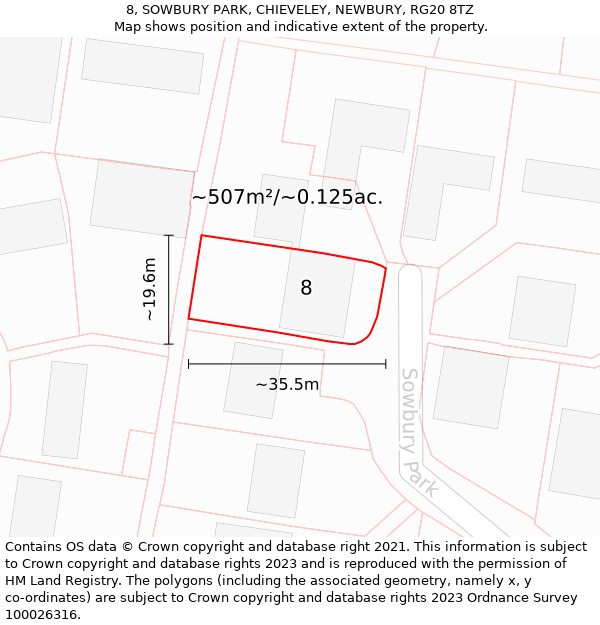 8, SOWBURY PARK, CHIEVELEY, NEWBURY, RG20 8TZ: Plot and title map