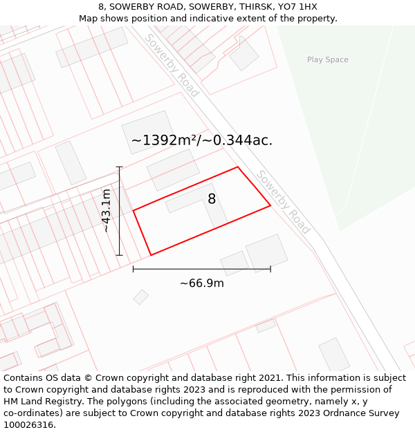 8, SOWERBY ROAD, SOWERBY, THIRSK, YO7 1HX: Plot and title map