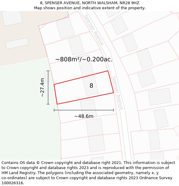 8, SPENSER AVENUE, NORTH WALSHAM, NR28 9HZ: Plot and title map