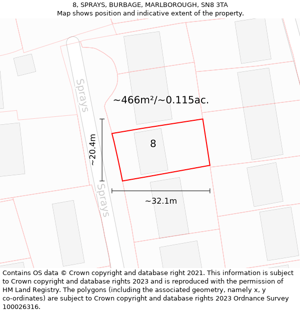 8, SPRAYS, BURBAGE, MARLBOROUGH, SN8 3TA: Plot and title map