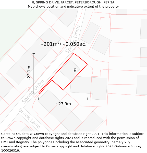 8, SPRING DRIVE, FARCET, PETERBOROUGH, PE7 3AJ: Plot and title map