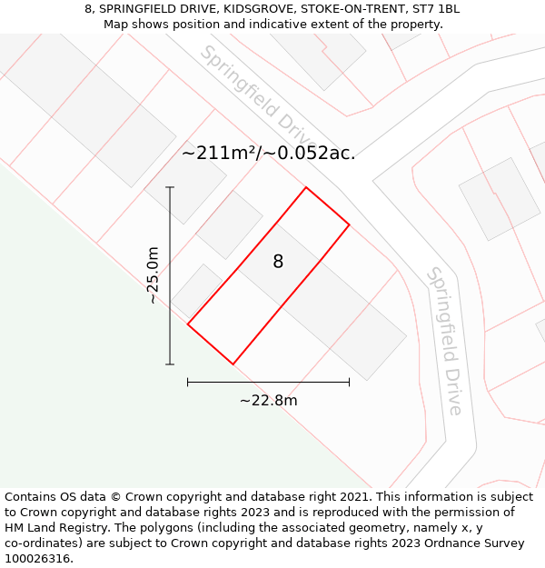 8, SPRINGFIELD DRIVE, KIDSGROVE, STOKE-ON-TRENT, ST7 1BL: Plot and title map