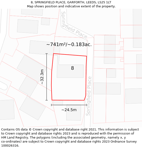 8, SPRINGFIELD PLACE, GARFORTH, LEEDS, LS25 1LT: Plot and title map