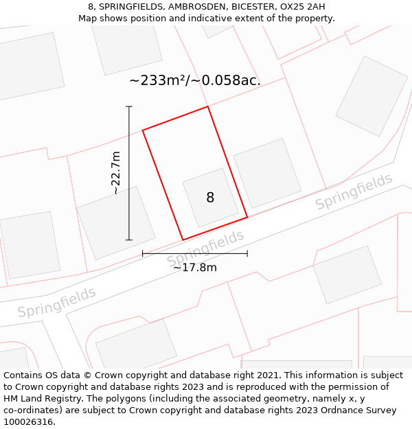 8, SPRINGFIELDS, AMBROSDEN, BICESTER, OX25 2AH: Plot and title map