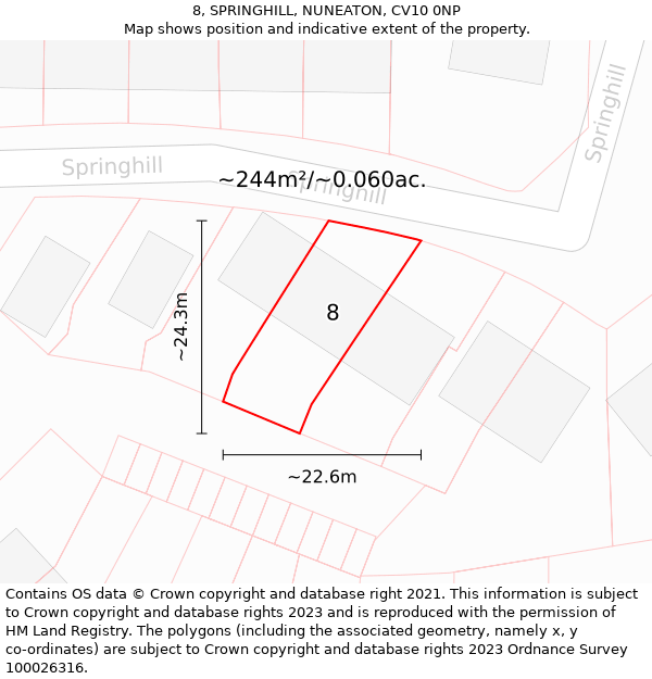 8, SPRINGHILL, NUNEATON, CV10 0NP: Plot and title map