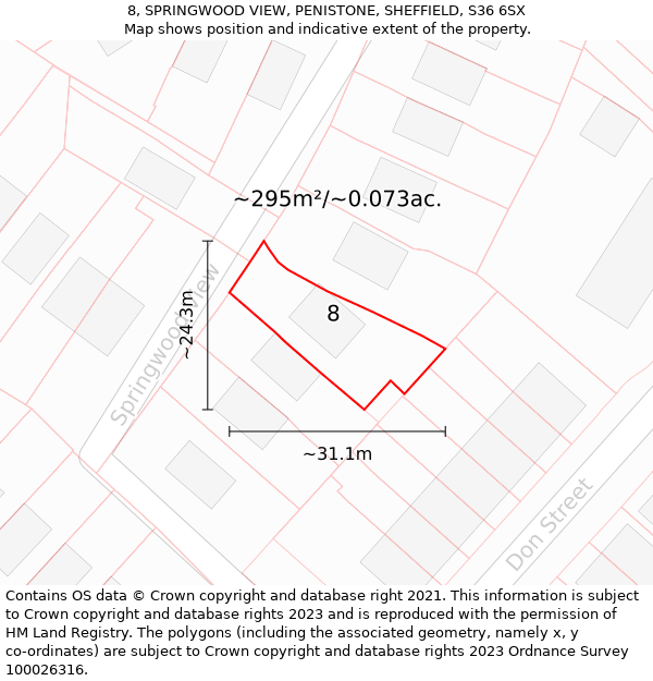 8, SPRINGWOOD VIEW, PENISTONE, SHEFFIELD, S36 6SX: Plot and title map