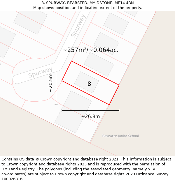 8, SPURWAY, BEARSTED, MAIDSTONE, ME14 4BN: Plot and title map