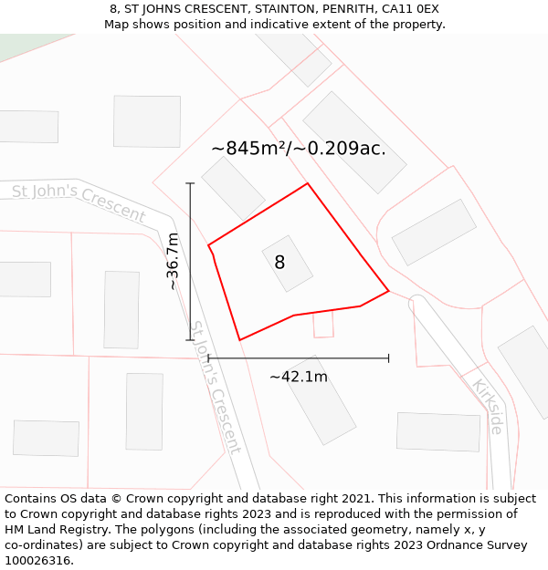 8, ST JOHNS CRESCENT, STAINTON, PENRITH, CA11 0EX: Plot and title map