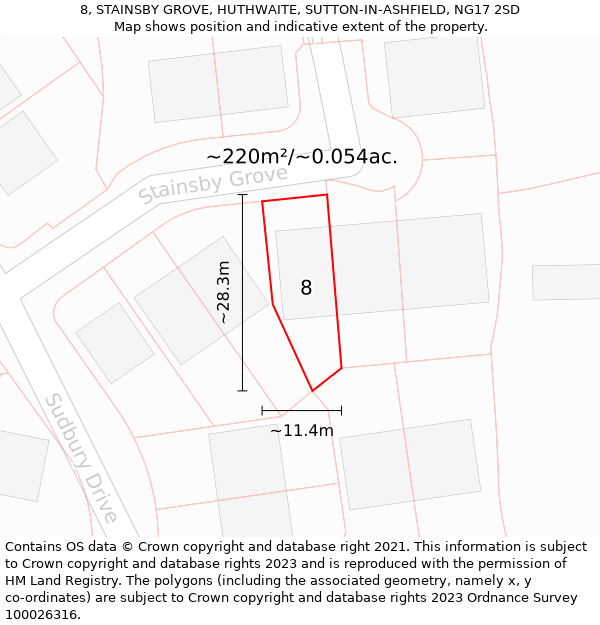 8, STAINSBY GROVE, HUTHWAITE, SUTTON-IN-ASHFIELD, NG17 2SD: Plot and title map