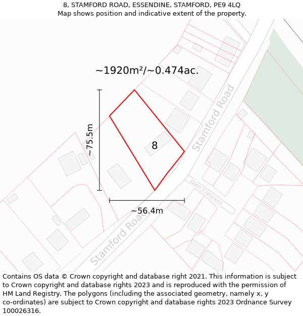 8, STAMFORD ROAD, ESSENDINE, STAMFORD, PE9 4LQ: Plot and title map