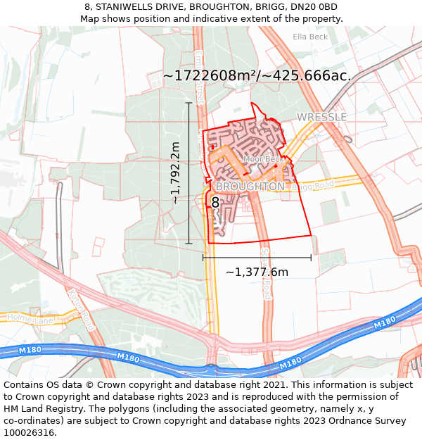 8, STANIWELLS DRIVE, BROUGHTON, BRIGG, DN20 0BD: Plot and title map