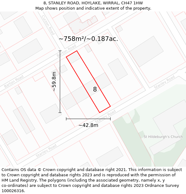 8, STANLEY ROAD, HOYLAKE, WIRRAL, CH47 1HW: Plot and title map