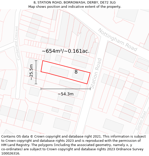 8, STATION ROAD, BORROWASH, DERBY, DE72 3LG: Plot and title map