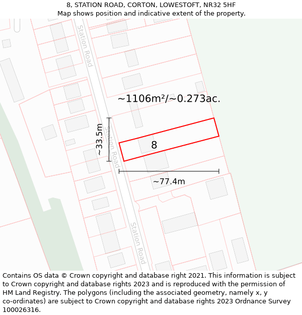 8, STATION ROAD, CORTON, LOWESTOFT, NR32 5HF: Plot and title map