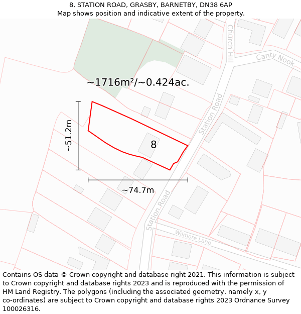 8, STATION ROAD, GRASBY, BARNETBY, DN38 6AP: Plot and title map