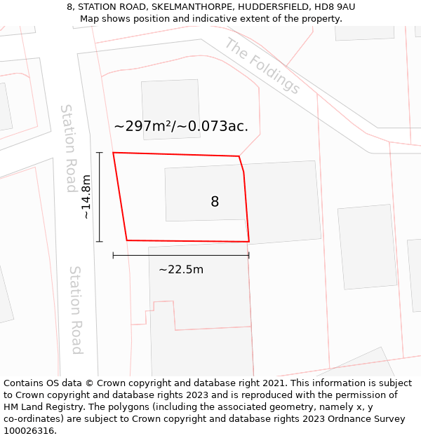 8, STATION ROAD, SKELMANTHORPE, HUDDERSFIELD, HD8 9AU: Plot and title map