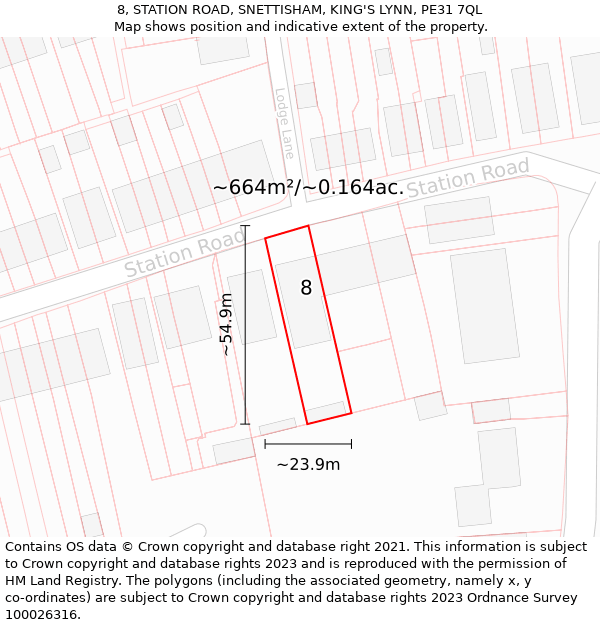 8, STATION ROAD, SNETTISHAM, KING'S LYNN, PE31 7QL: Plot and title map