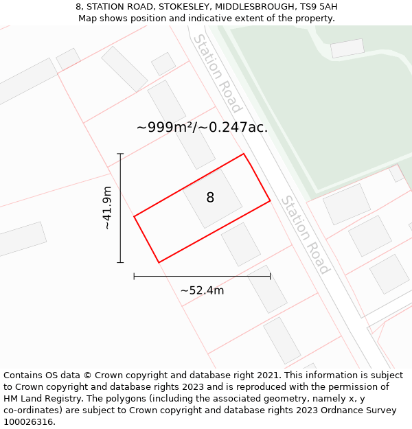 8, STATION ROAD, STOKESLEY, MIDDLESBROUGH, TS9 5AH: Plot and title map