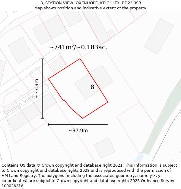 8, STATION VIEW, OXENHOPE, KEIGHLEY, BD22 9SB: Plot and title map