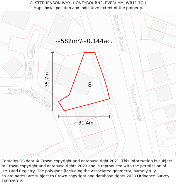 8, STEPHENSON WAY, HONEYBOURNE, EVESHAM, WR11 7GH: Plot and title map