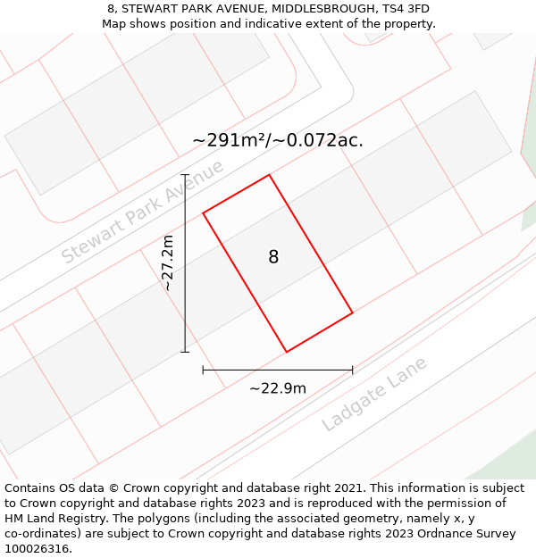 8, STEWART PARK AVENUE, MIDDLESBROUGH, TS4 3FD: Plot and title map