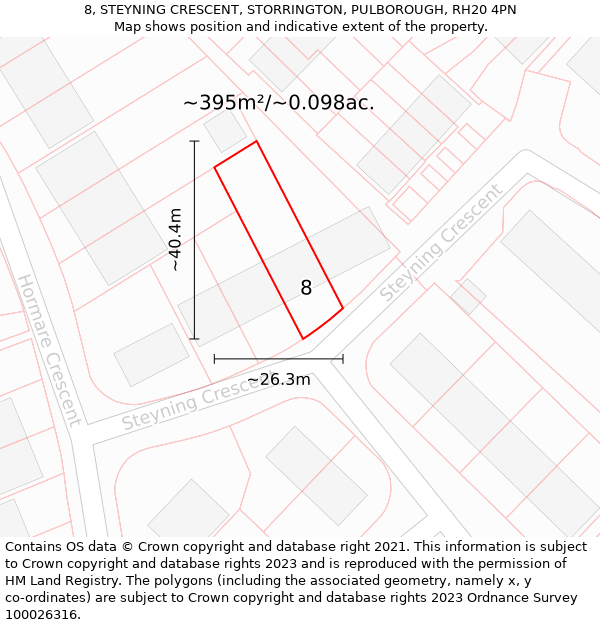 8, STEYNING CRESCENT, STORRINGTON, PULBOROUGH, RH20 4PN: Plot and title map