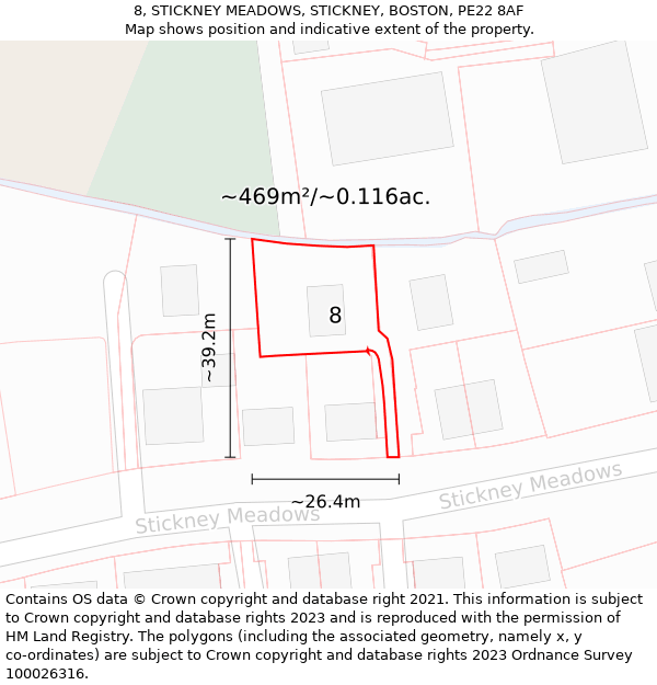 8, STICKNEY MEADOWS, STICKNEY, BOSTON, PE22 8AF: Plot and title map