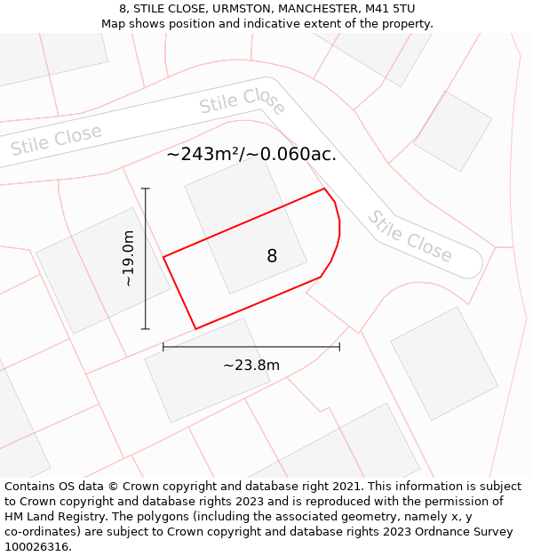 8, STILE CLOSE, URMSTON, MANCHESTER, M41 5TU: Plot and title map