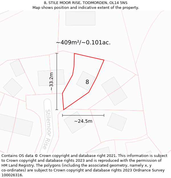 8, STILE MOOR RISE, TODMORDEN, OL14 5NS: Plot and title map