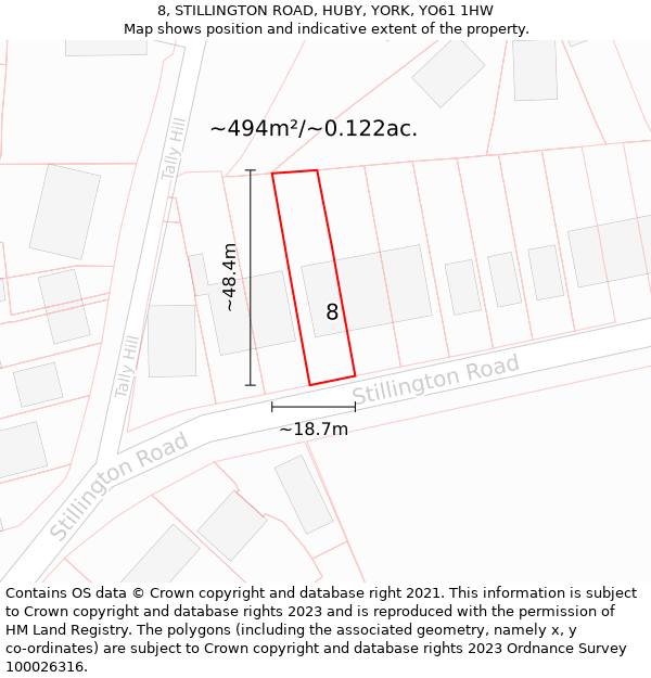 8, STILLINGTON ROAD, HUBY, YORK, YO61 1HW: Plot and title map