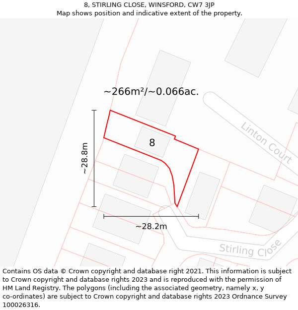 8, STIRLING CLOSE, WINSFORD, CW7 3JP: Plot and title map