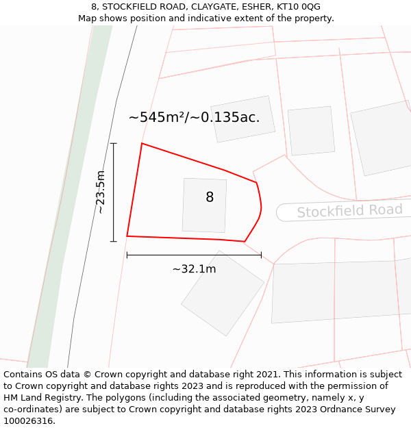 8, STOCKFIELD ROAD, CLAYGATE, ESHER, KT10 0QG: Plot and title map