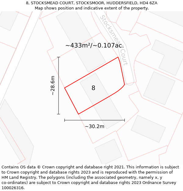 8, STOCKSMEAD COURT, STOCKSMOOR, HUDDERSFIELD, HD4 6ZA: Plot and title map