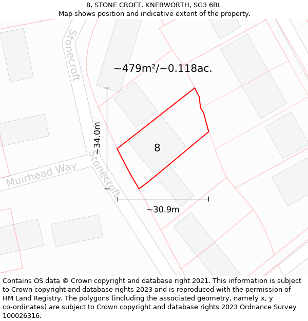 8, STONE CROFT, KNEBWORTH, SG3 6BL: Plot and title map