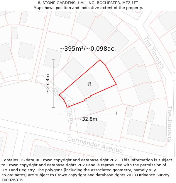 8, STONE GARDENS, HALLING, ROCHESTER, ME2 1FT: Plot and title map