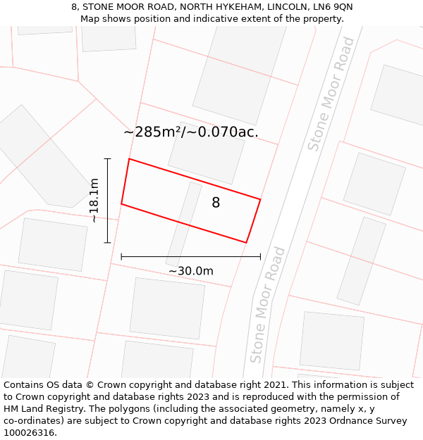 8, STONE MOOR ROAD, NORTH HYKEHAM, LINCOLN, LN6 9QN: Plot and title map