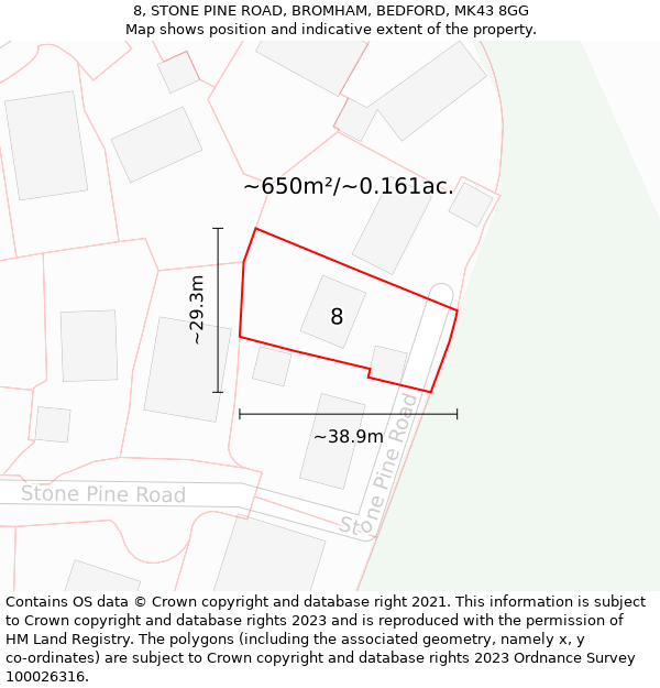 8, STONE PINE ROAD, BROMHAM, BEDFORD, MK43 8GG: Plot and title map