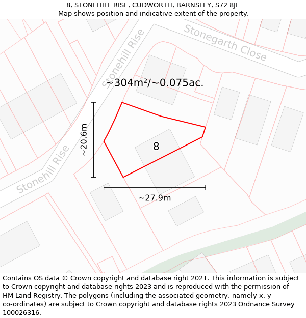 8, STONEHILL RISE, CUDWORTH, BARNSLEY, S72 8JE: Plot and title map