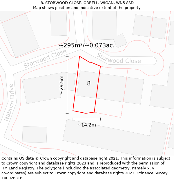 8, STORWOOD CLOSE, ORRELL, WIGAN, WN5 8SD: Plot and title map