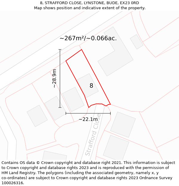 8, STRAFFORD CLOSE, LYNSTONE, BUDE, EX23 0RD: Plot and title map